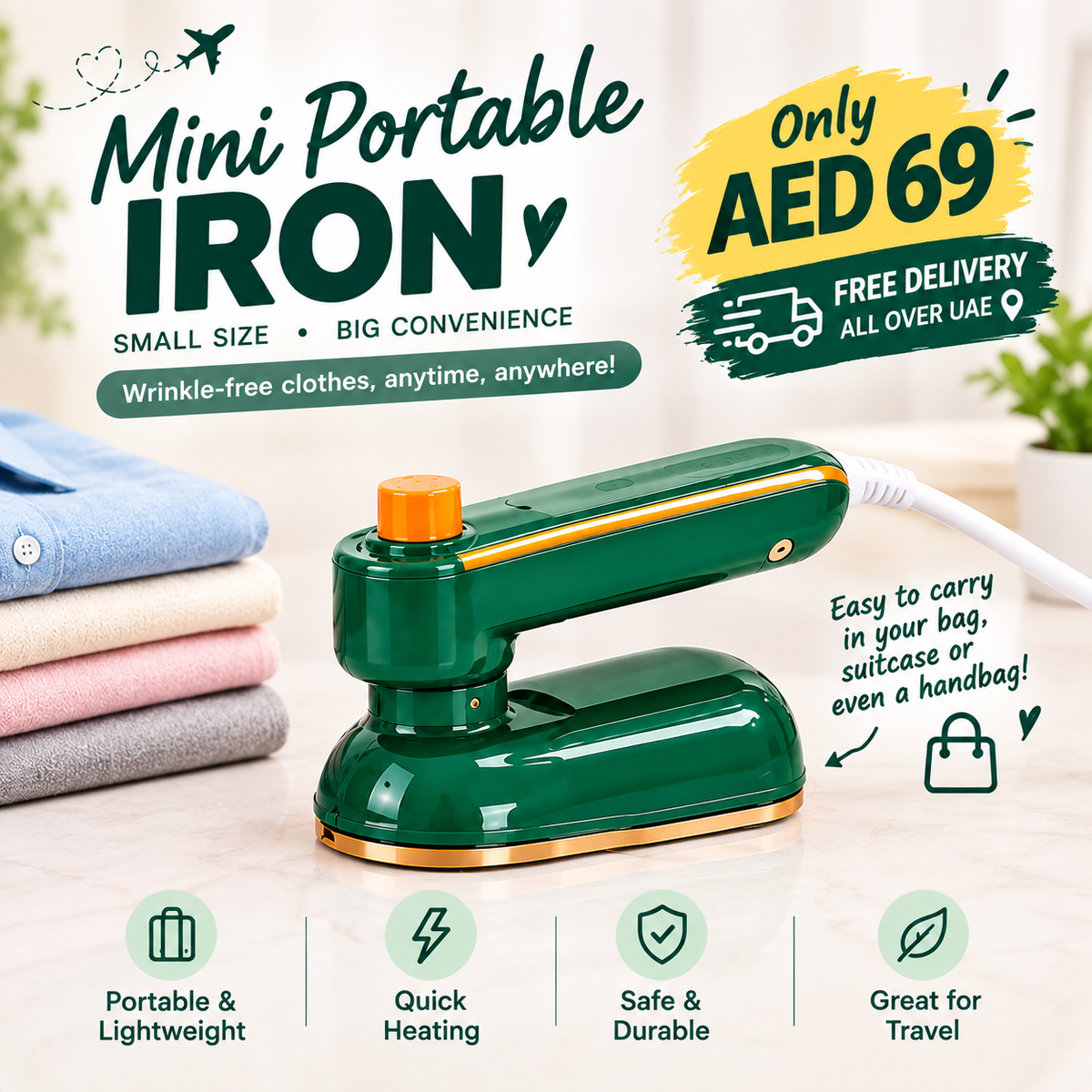 Electric Steam Iron – Fast Heating, Non-Stick Soleplate & Adjustable Temperature Control